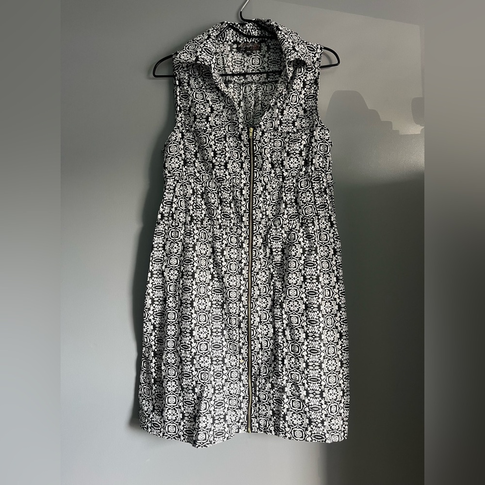J. Gee Women's Collared Zip-Up Black & White Dress, Size Petite XL